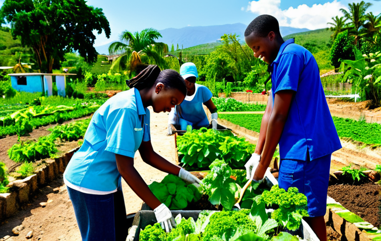 아이티에서 학생들이 받을 수 있는 장학금 프로그램 - **Image Prompt:** A young Haitian student, fully clothed in modest attire, diligently studying at a ...