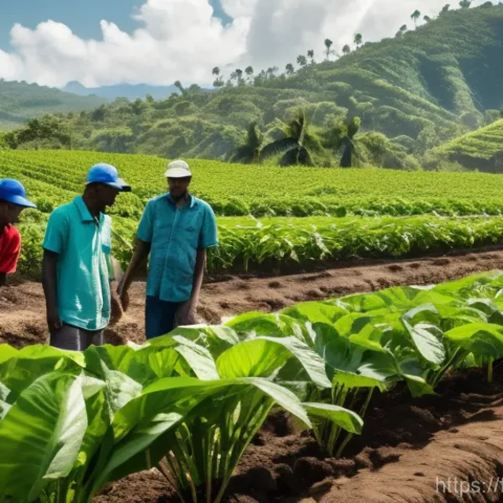 아이티의 주요 기업과 산업 현황 - **Haitian Agricultural Innovation:**
    "A wide, cinematic shot capturing the essence of modern Hai...