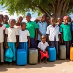 아이티의 사회적 문제와 이를 해결하기 위한 노력 - **Prompt:** A vibrant and bustling Haitian community square, bathed in warm, bright daylight. In the...