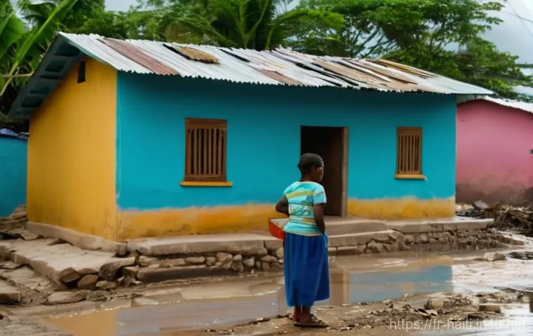 아이티 내륙 지역 여행 시 유의점 - **Challenging Rural Roads in Haiti:** A wide-angle, cinematic shot depicting a group of four diverse...