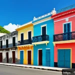 Home 18 아이티 프랑스 식민지 시절 - A detailed scene of colonial architecture in Cap-Haïtien, featuring the robust stone walls and basti...