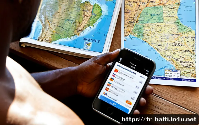 아이티에서 현지 가이드 구하는 법 - Photorealistic travel planning scene in a bright Paris apartment, a French-speaking traveler compari...